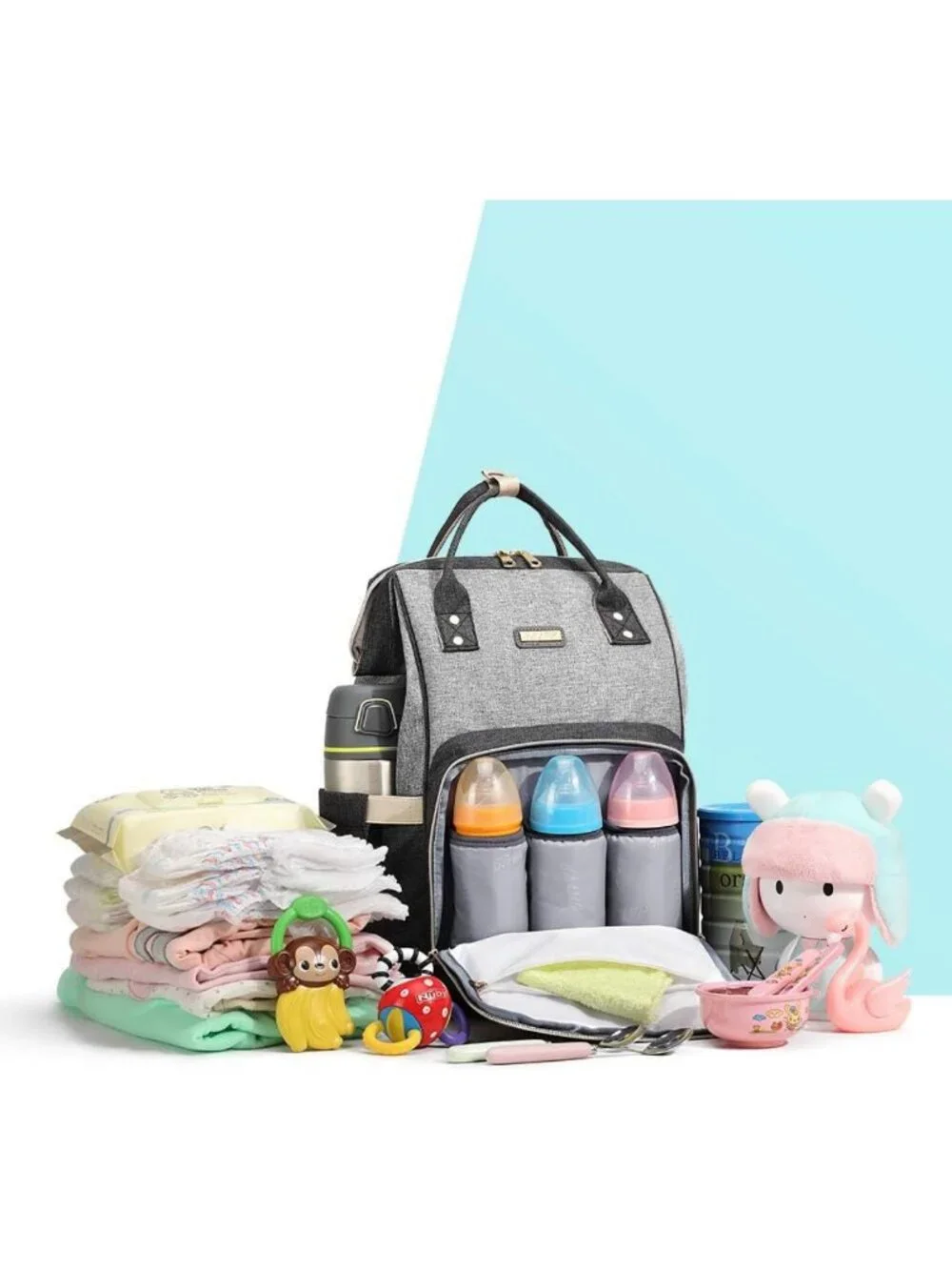 Stylish Diaper Bag Backpack for Moms, Baby Bag with Changing Pad & Insulated